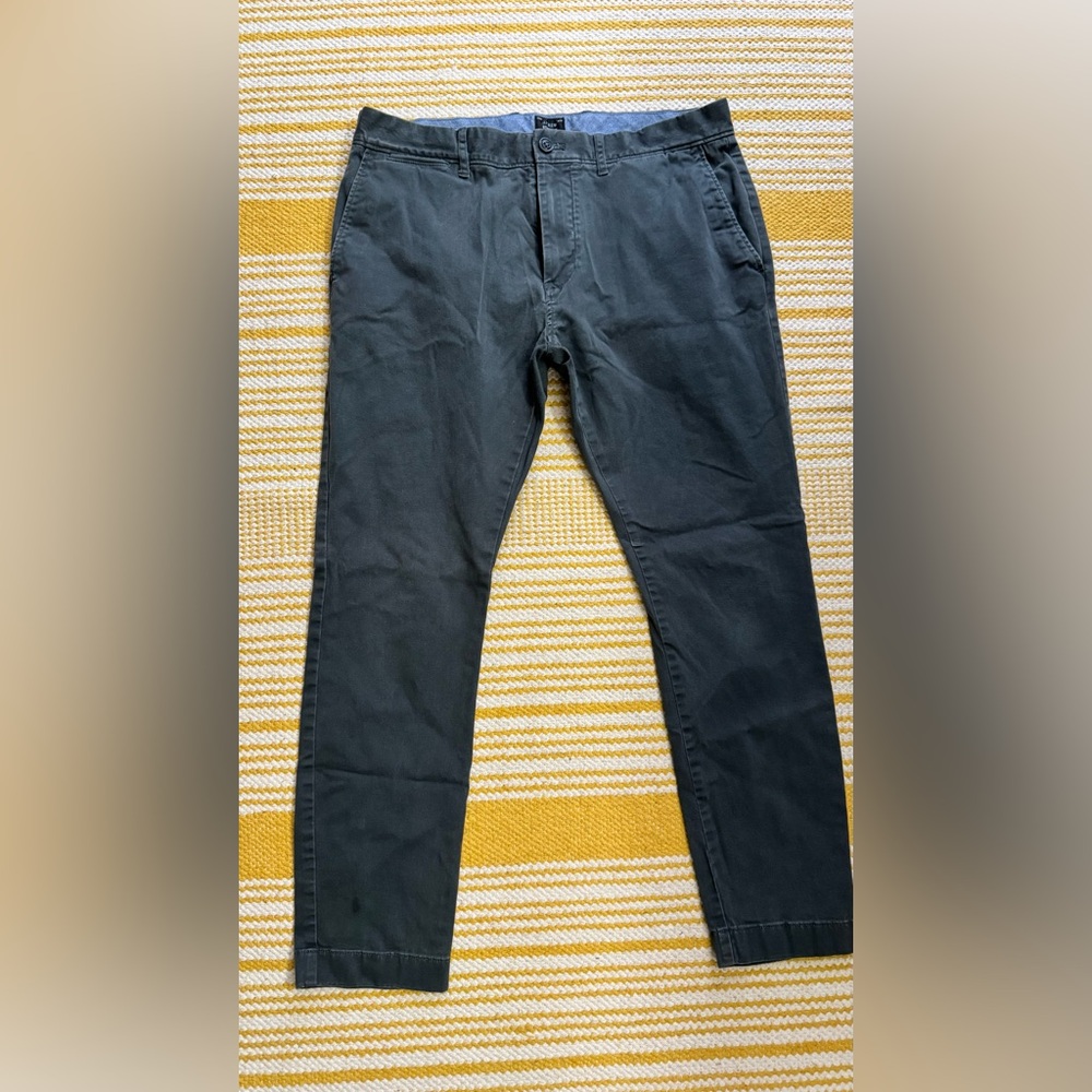 J. Crew Stretch Men's Dark Grey/Green Chino Pants - Skinny Fit